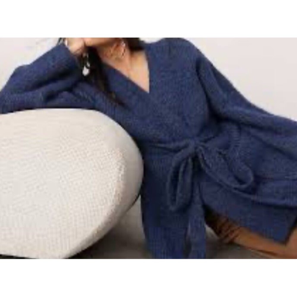 ASOS Edition compact knit wrap longline belted blue wool cardigan 90s Y2K NWT sM